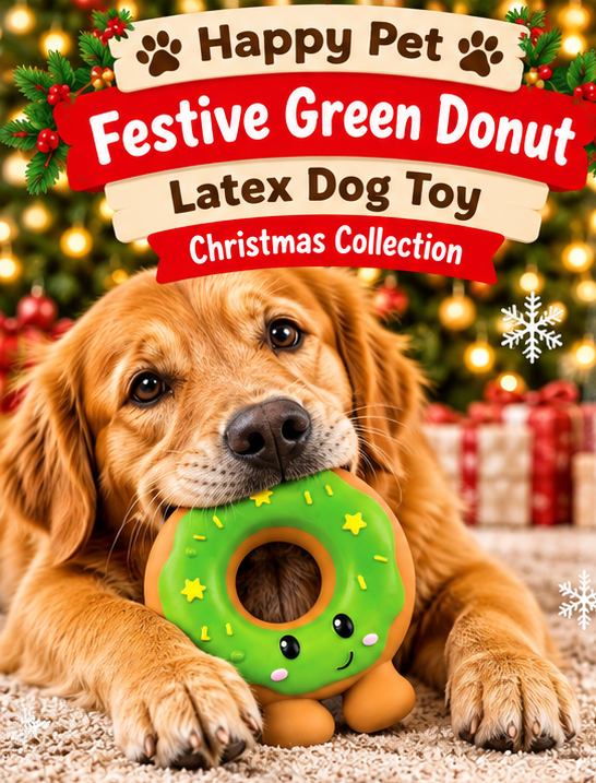 Festive Green Donut Latex 🍩 Dog Toy by Happy Pet
