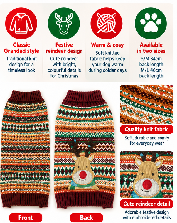 Reindeer Grandad Sweater 🦌 Dog Christmas Jumper by Happy Pet