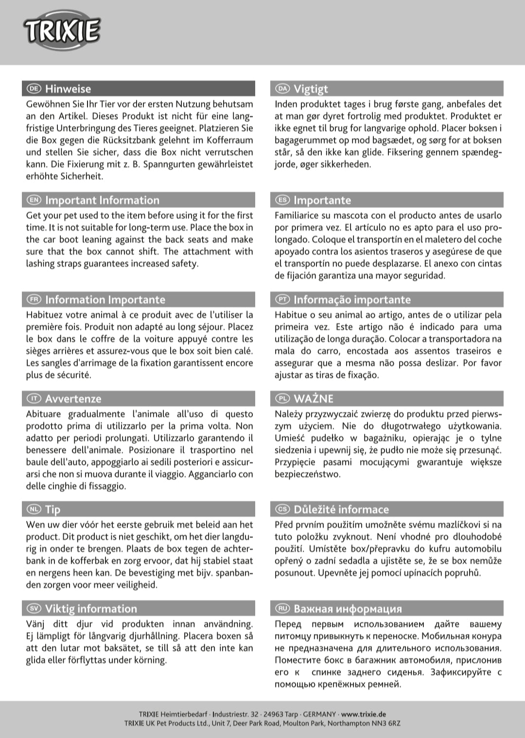 Trixie Journey | Dog Transport Travel Box | Angled Plastic Crate Cage for Safe Car Trips in Boot