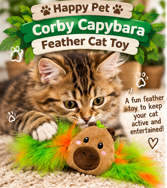 Corby Capybara Feather 🦫🪶 Christmas Cat Toy by Happy Pet