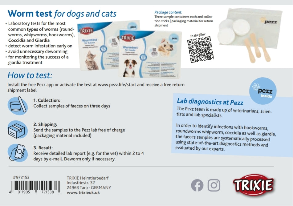 PezzLife Worm Test for Cats – Home Parasite Test Kit for Roundworms, Whipworms, Hookworms, Coccidia & Giardia