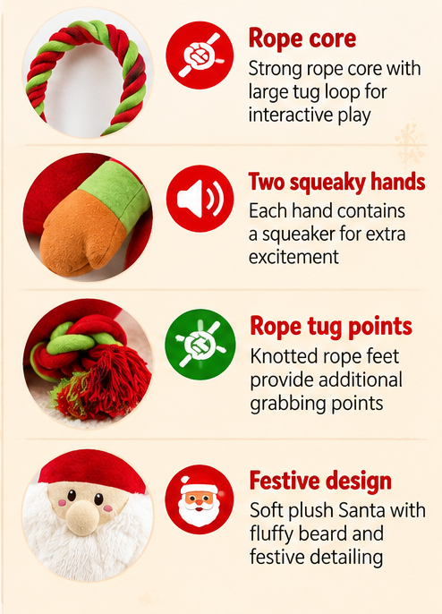 Jumbo Santa Paws Rope 🧑‍🎄 Christmas Tug Dog Toy by Happy Pet