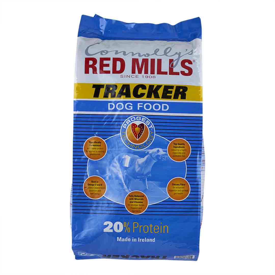 Bag of Red Mills Tracker Dog Food on a white background