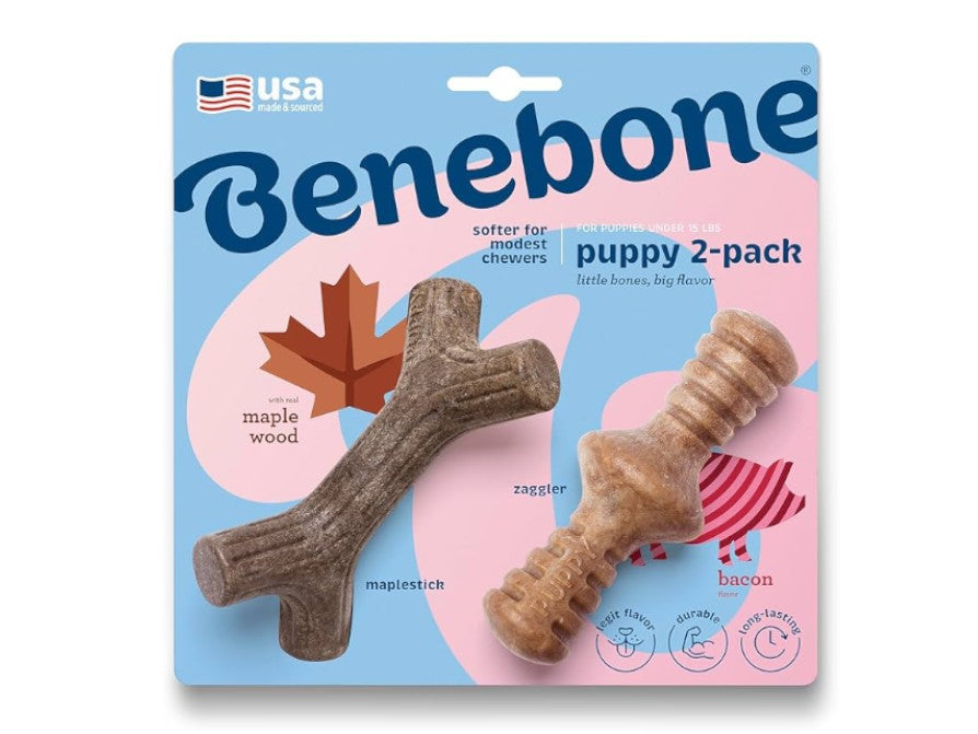 Benebone Puppy Bacon Infused Stick & Zaggler Duo | Durable Dog Chew Toys