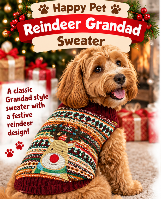 Reindeer Grandad Sweater 🦌 Dog Christmas Jumper by Happy Pet