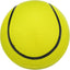 Yellow tennis dog ball with black strings on a white background