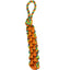 Colorful dog toy with a large knot on a white background