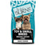 Bag of Burns dog food for toy and small breeds with two dogs on a blue background