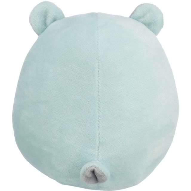 Light blue plush dog toy  with bear ears on a white background