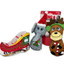 Set of Christmas-themed dog toys including a reindeer, elephant, and shoe-shaped toy on a white background.
