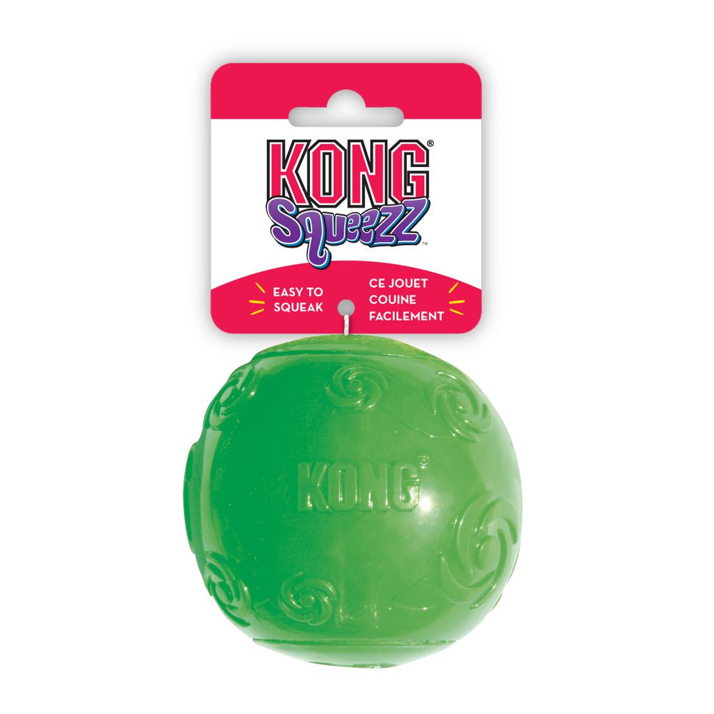 Green KONG SQUEEZz dog toy on a white background