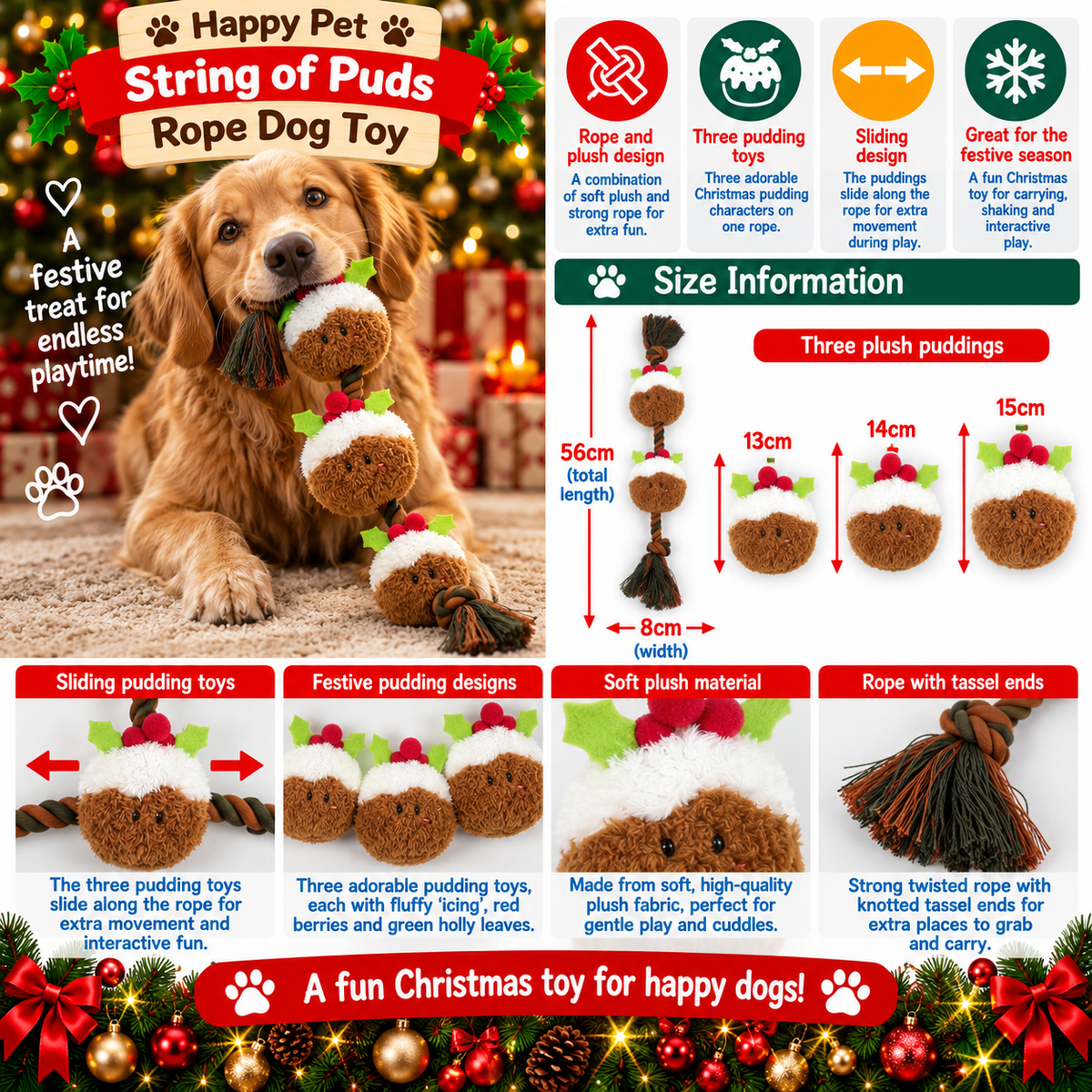 String of Puds Rope 🍮Christmas Dog Toy by Happy Pet