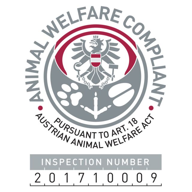 Animal welfare compliance logo with inspection number on a white background