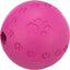 Pink rubber ball dog toy with paw print designs on a white background