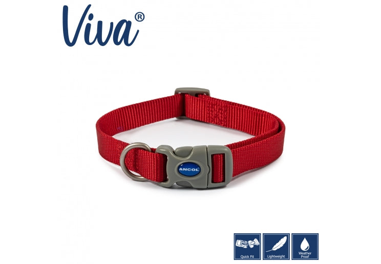 Ancol | Dog Collar | Viva Adjustable Polyweave Nylon - Red