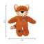 Plush fox dog toy with dimensions indicated on a white background