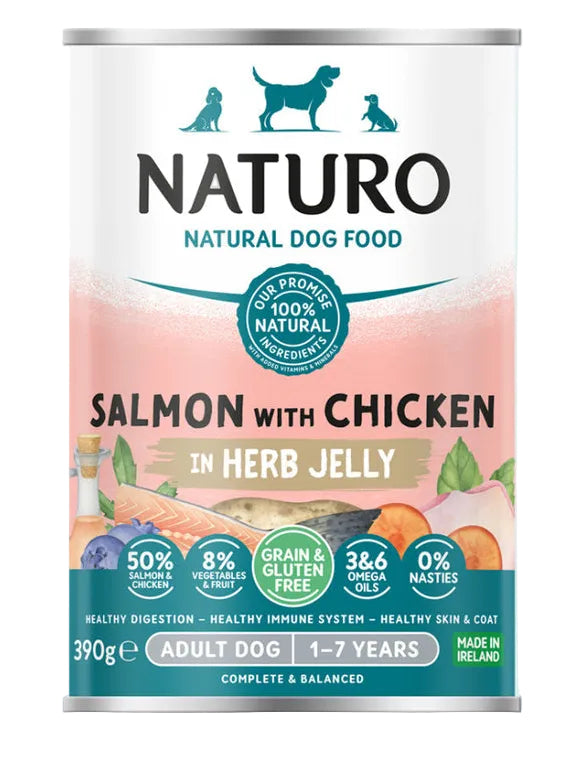 Naturo Salmon with Chicken in Herb Jelly Grain Free Wet Dog Food Tin 390g