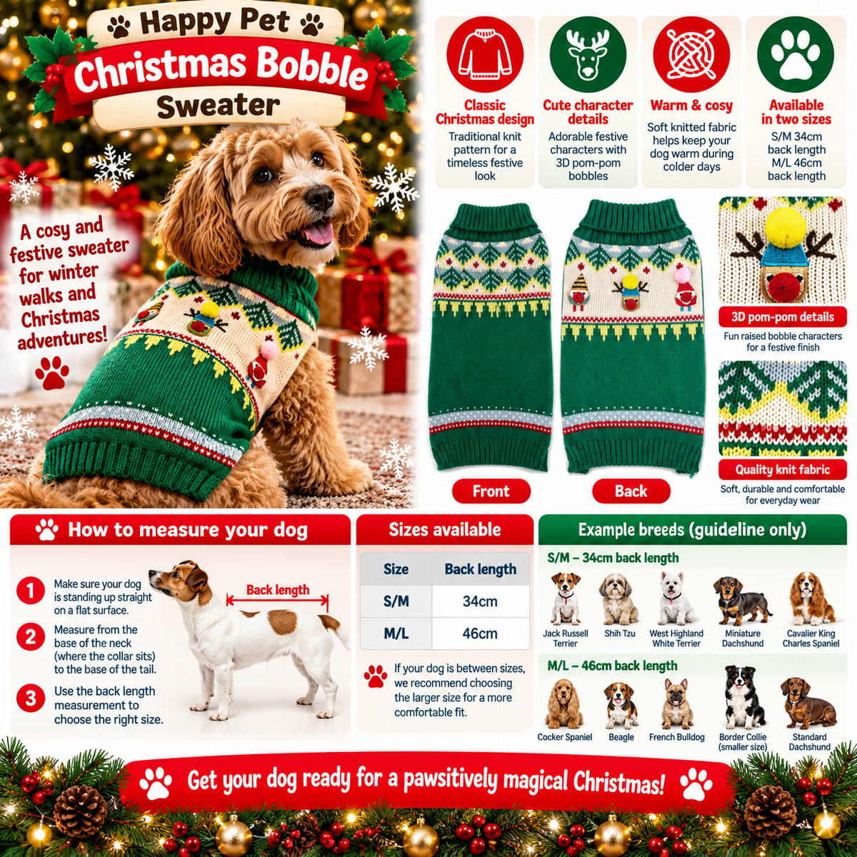 Christmas Bobble Sweater 🎄 Dog Jumper by Happy Pet