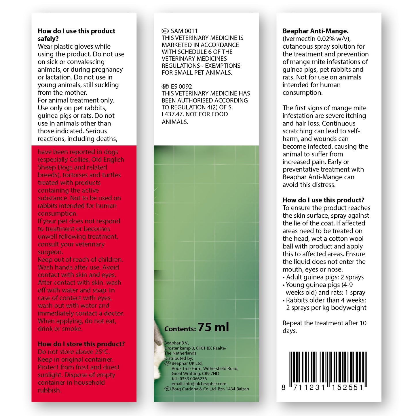 Beaphar Anti-Mange Spray for Rabbits, Guinea Pigs & Rats - 75ml