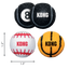 Four KONG branded dog toys with dimensions indicated on a white background