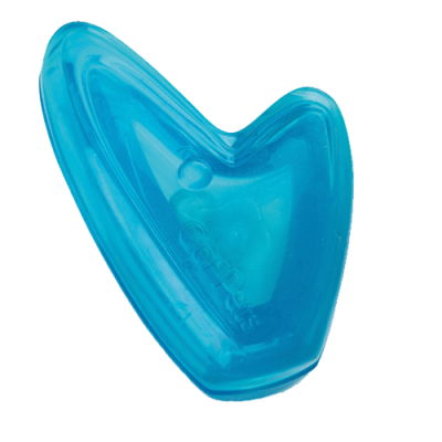 Blue heart-shaped dog toy on a white background