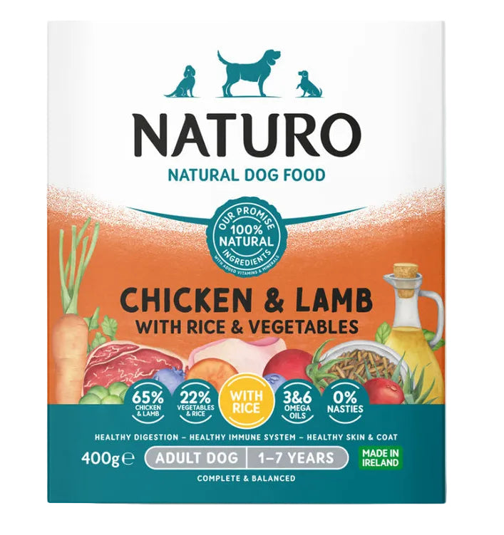 Naturo Chicken, Lamb & Rice with Vegetables 🐔🐑 Gluten Free Wet Dog Food Tray - 400g