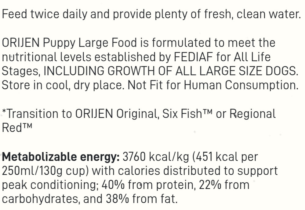 ORIJEN Chicken, Turkey, Fish & Egg 85:15 Puppy Large Breed 🐔🦃🐟 Grain Free Dry Dog Food