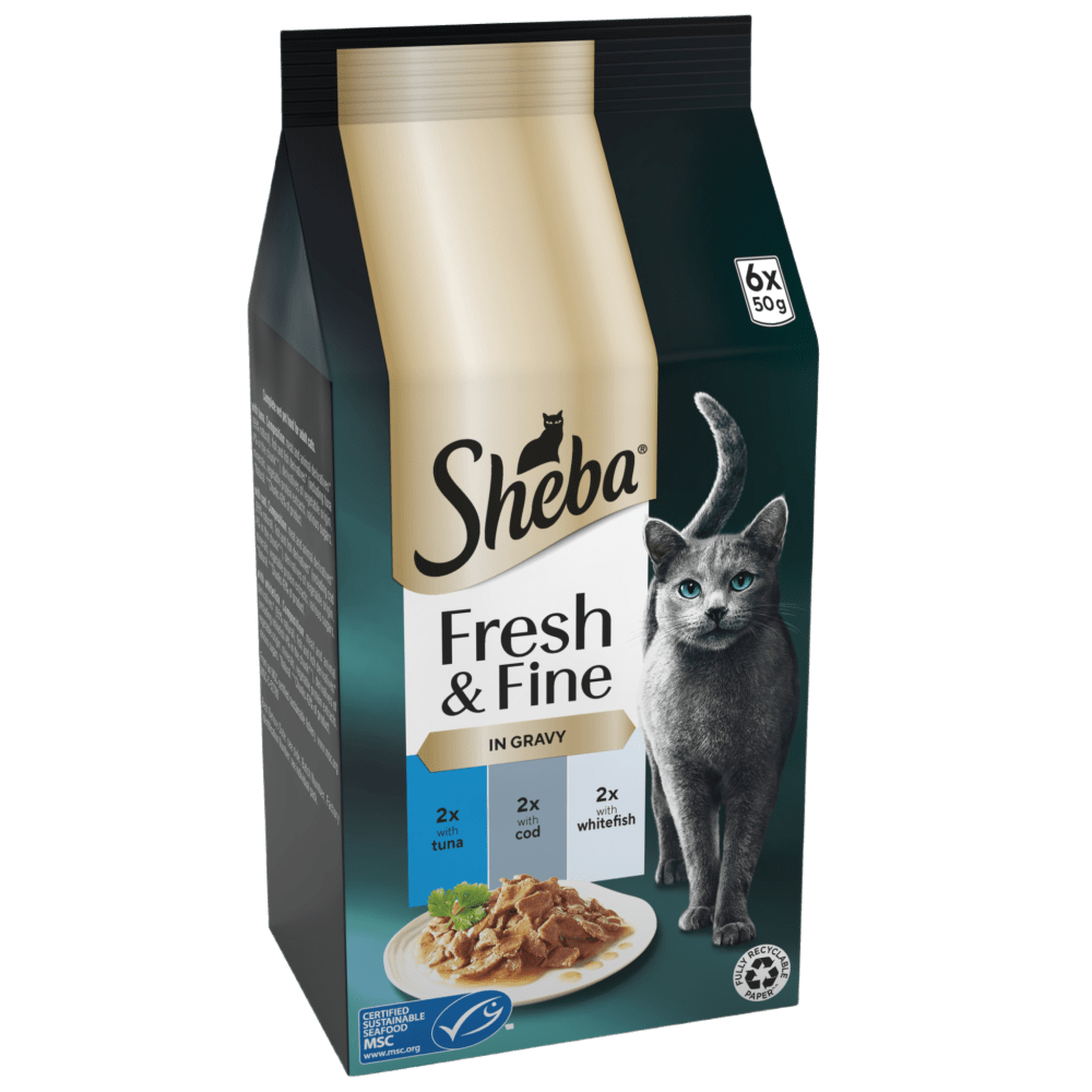 Sheba | Wet Cat Food Pouches | Fresh & Fine Single Servings | Tuna, Cod & White Fish Selection in Gravy - 6 x 50g