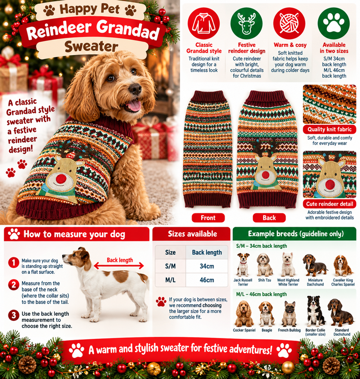 Reindeer Grandad Sweater 🦌 Dog Christmas Jumper by Happy Pet