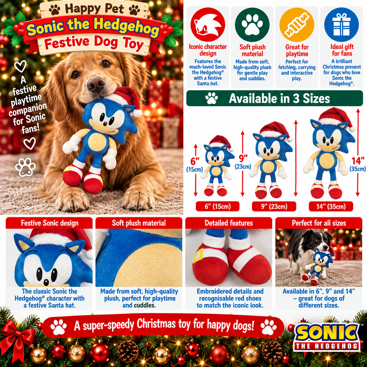 Sonic the Hedgehog® 🦔 Festive Dog Toy by Happy Pet