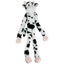 Plush cow dog toy with black and white pattern on a white background