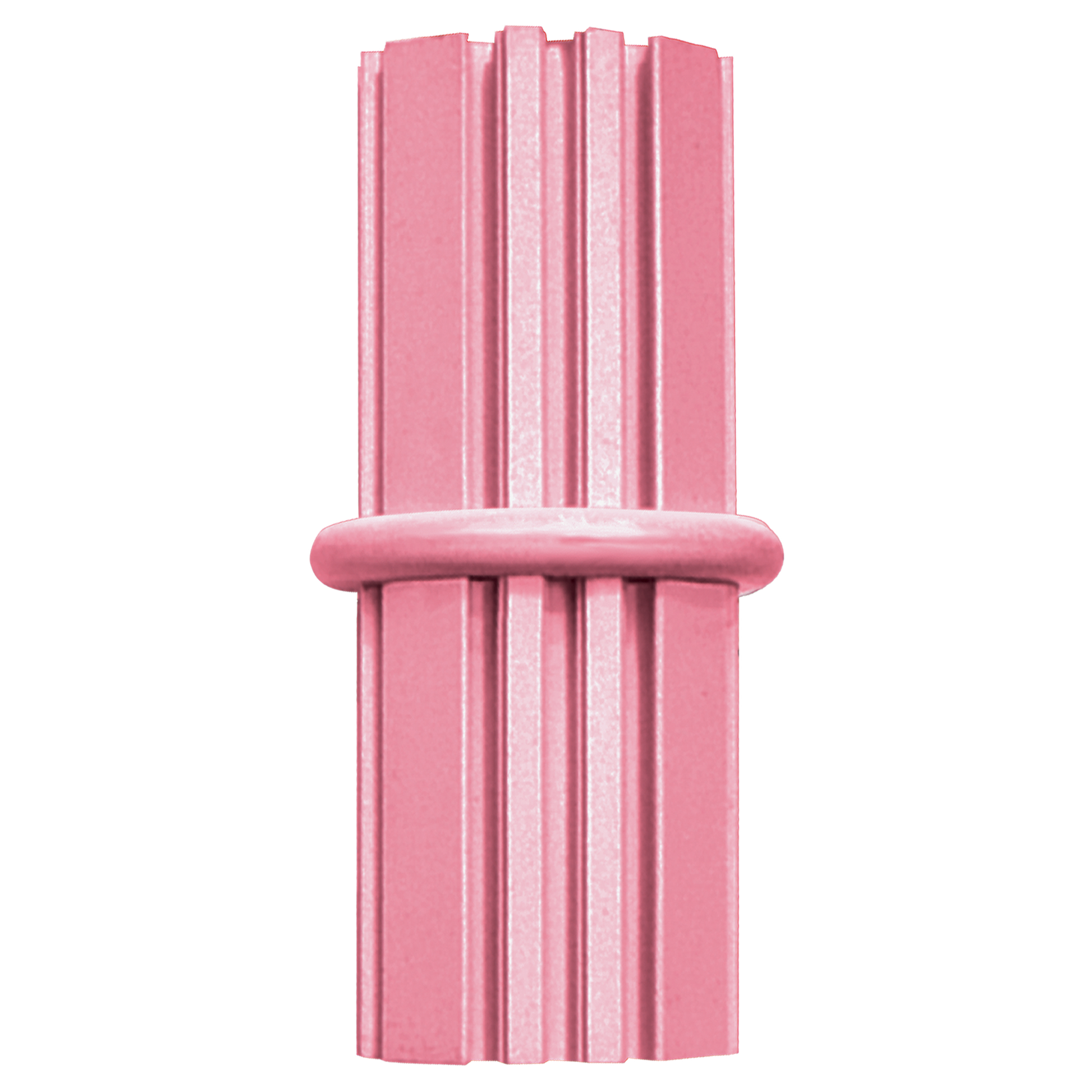 Pink kong puppy toy with ribbed texture on a white background