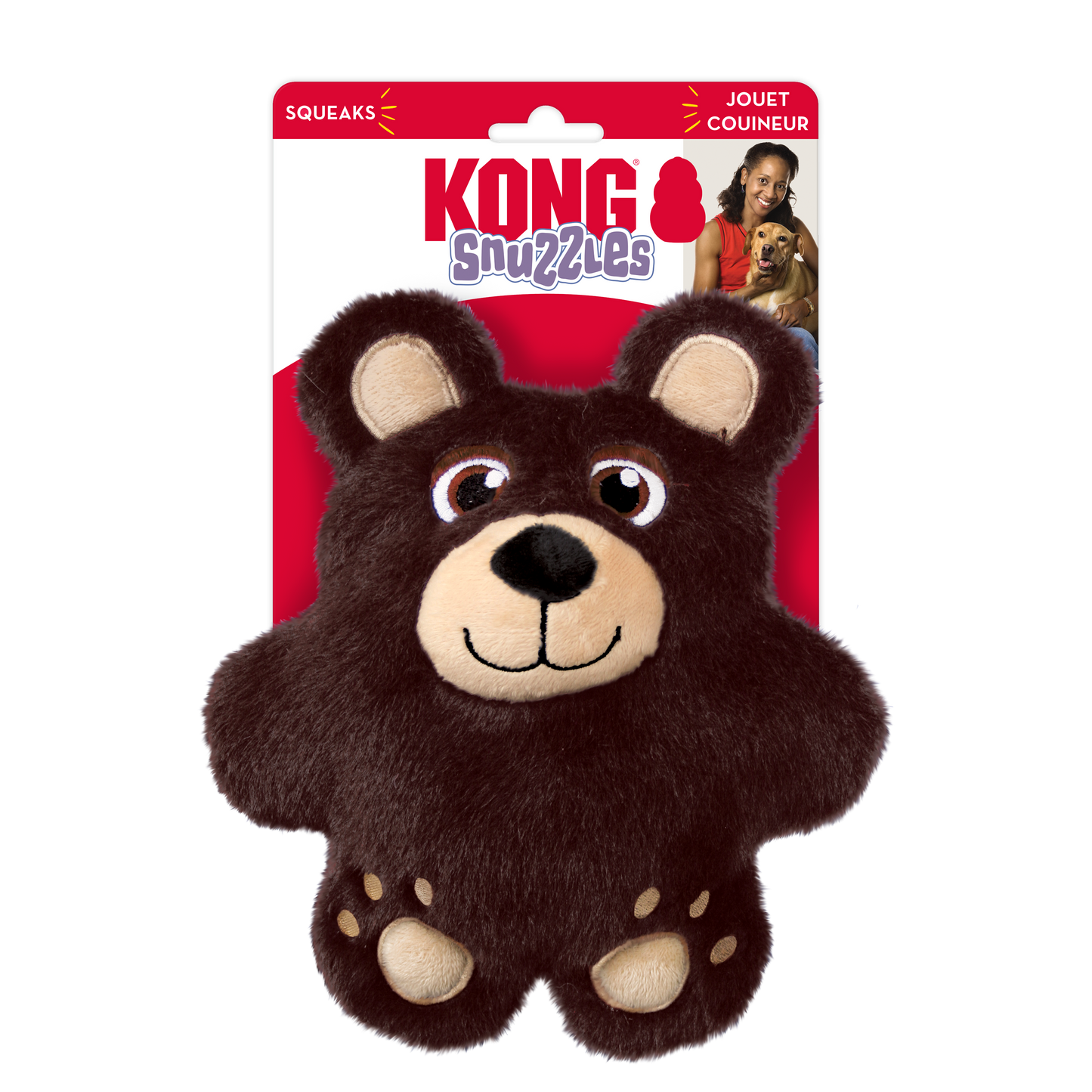 Kong Snuzzles bear-shaped dog toy with packaging on a white background