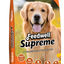 Feedwell Supreme dog food package with a golden retriever on an orange background