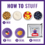 Instructions for stuffing a KONG pet toy with various ingredients and a KONG toy packaging.