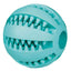 Teal rubber ball with textured surface on a white background