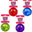 Four KONG Squeezz balls in red, blue, green, and purple with packaging on a white background.