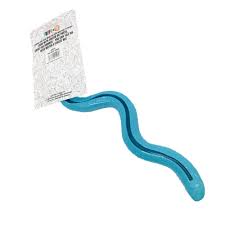 Blue snake dog toy with a channel to put treats into 