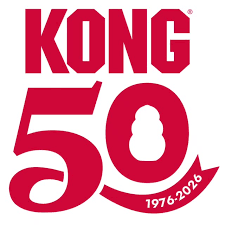 Kong 50th anniversary logo with red text and a white background