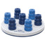 Blue and white dog activity toy on a white background