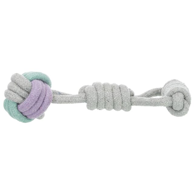 Dog toy with knotted rope on a white background