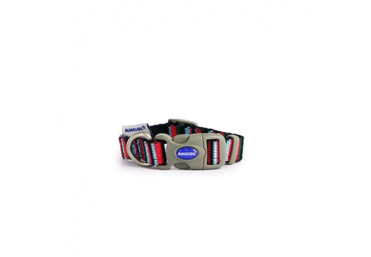 Ancol | Dog Collar | Nylon Adjustable Recycled Candy Stripe Pattern - Navy