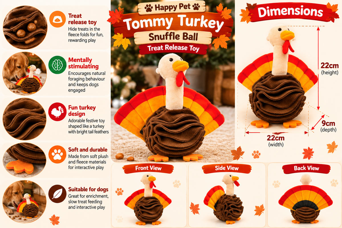 Tommy Turkey Snuffle Ball 🦃 Treat Release Toy by Happy Pet