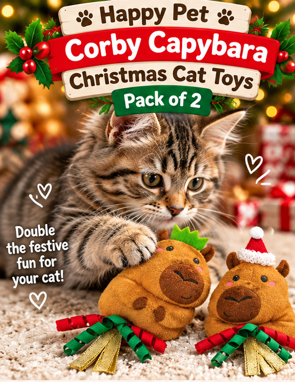 Corby Capybara 🦫 Pack of 2 Christmas Cat Toys by Happy Pet