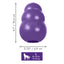 Purple KONG dog toy with dimensions and weight capacity on a white background
