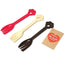 3 pet food feeding forks in red, cream and brown