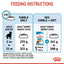 Feeding instructions infographic for Royal Canin Kibble + Wet dog food, showing age, weight, and portion guidelines for a dog with a 24-hour supply.